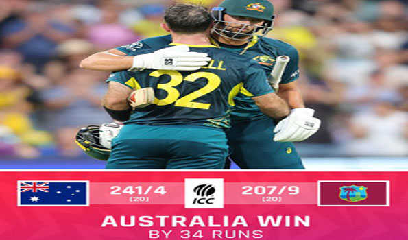 ऑस्ट्रेलिया ने वेस्टइंडीज को 34 रनों से हराया