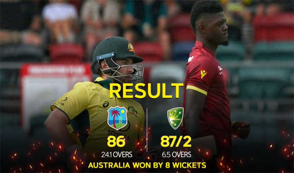 ऑस्ट्रेलिया ने वेस्टइंडीज को आठ विकेट से हराकर एकदिवसीय श्रृंखला 3-0 जीती